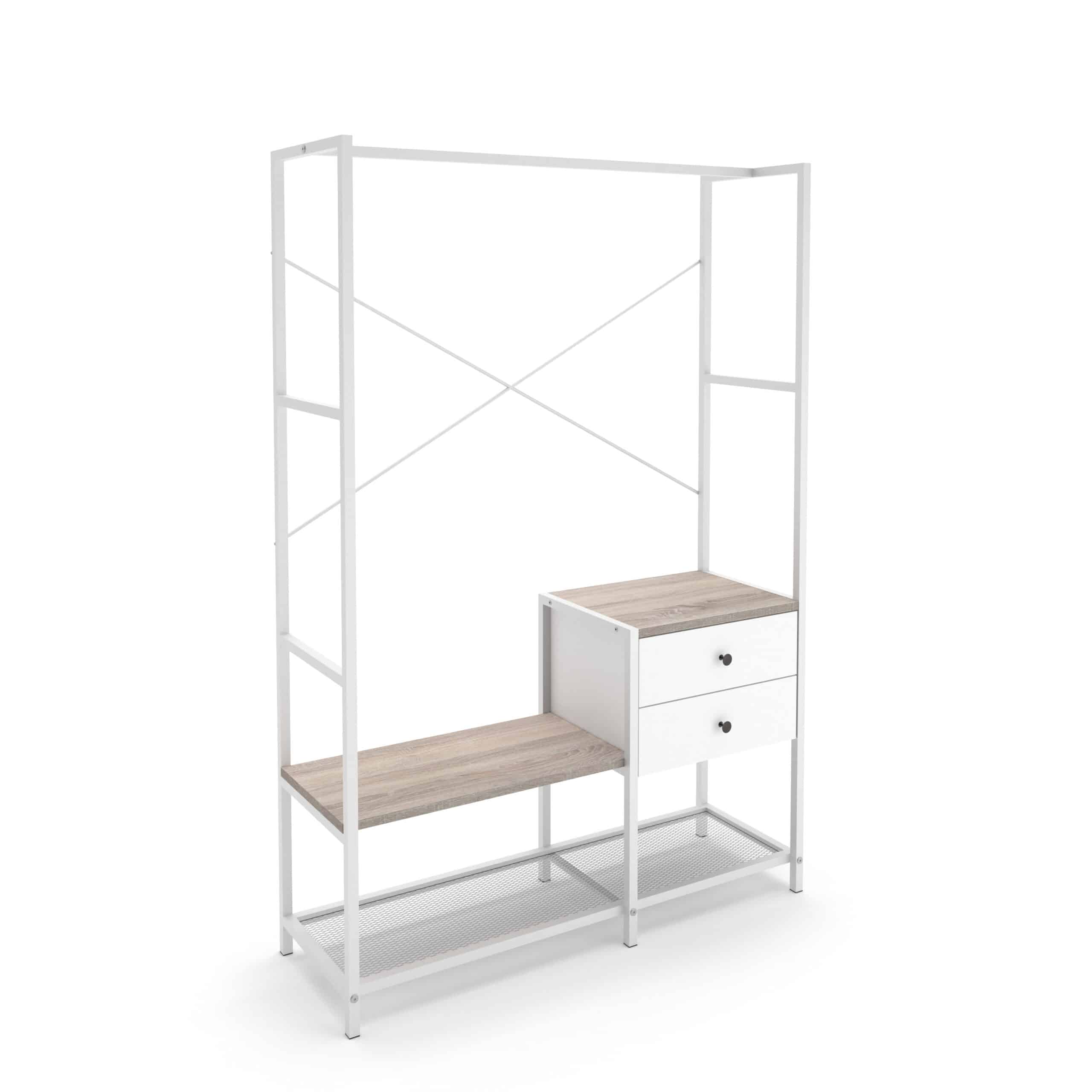 ארון בגדים פתוח אלון-לבן ושתי מגירות – תמונה 5