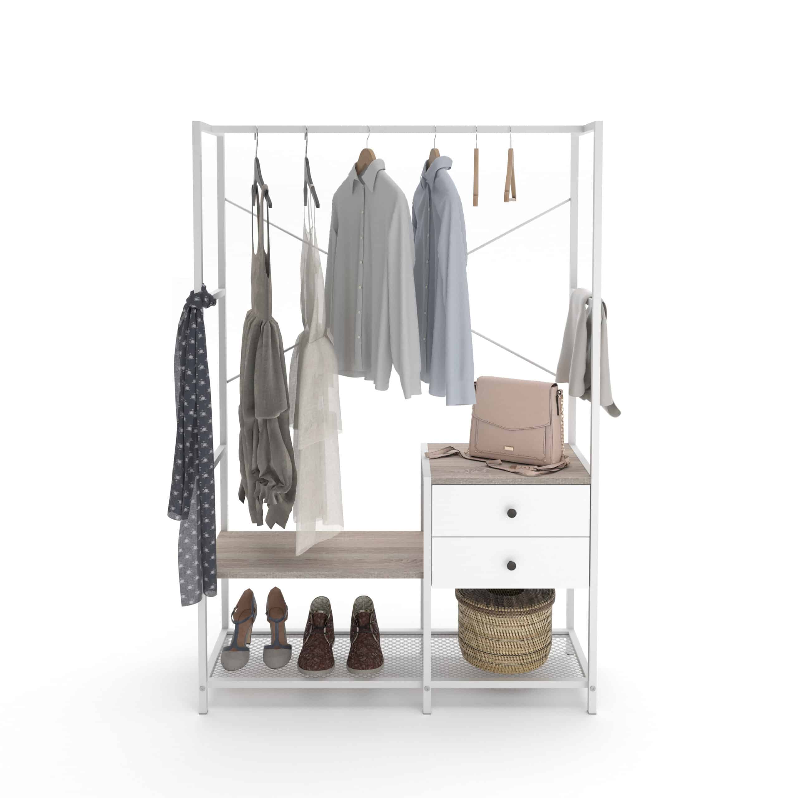 ארון בגדים פתוח אלון-לבן ושתי מגירות – תמונה 6