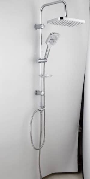 סט מערכת רחצה למקלחת משולבת ראש גשם עם מזלף + צינור, מוט מתכוונן עם בורר מצבים וסבוניה. דגם לוקה