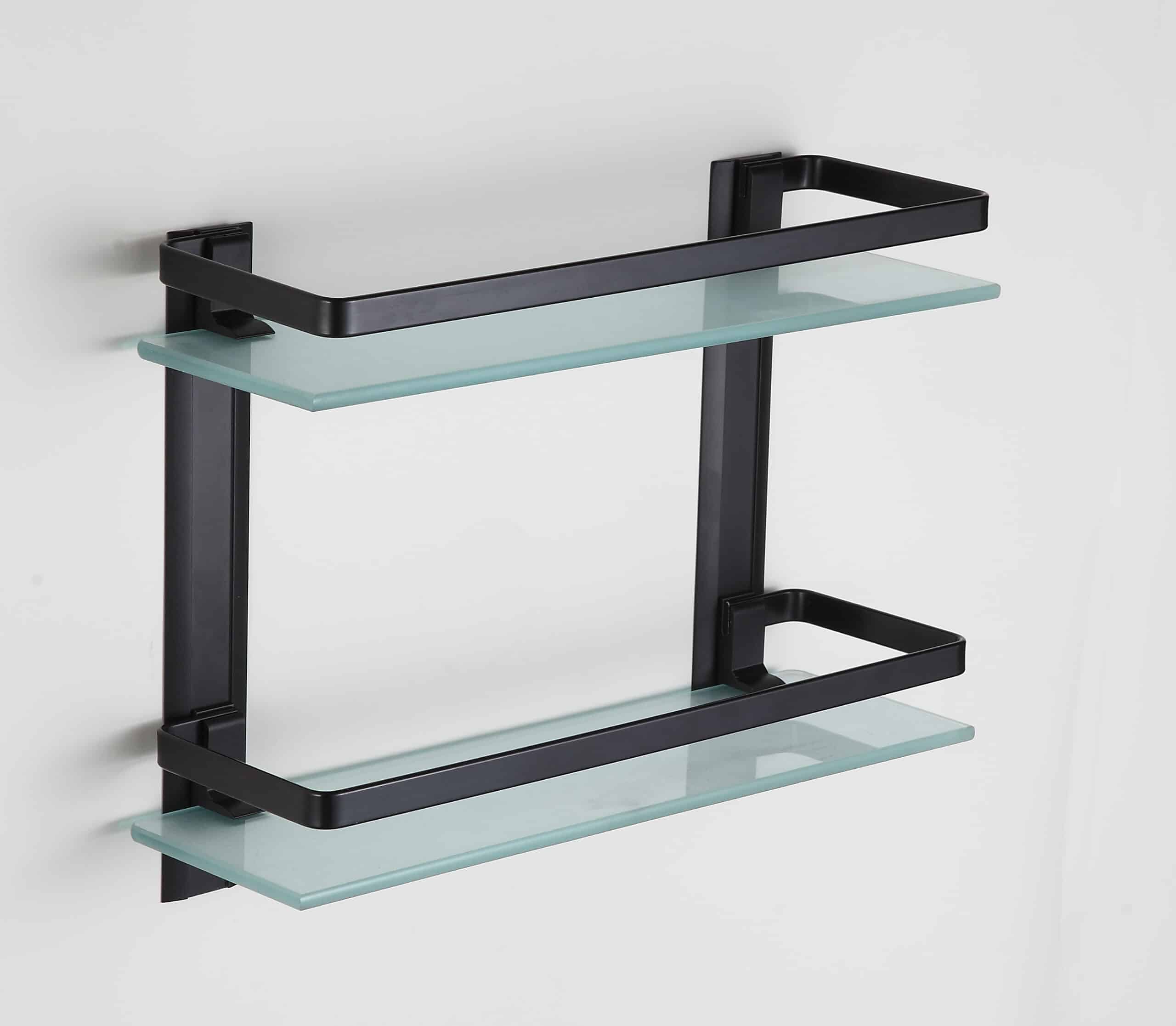 מדפי זכוכית 2 קומות בצבע שחור