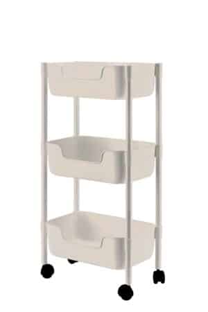 עגלת אחסון שלוש קומות עם גלגלים – לבן